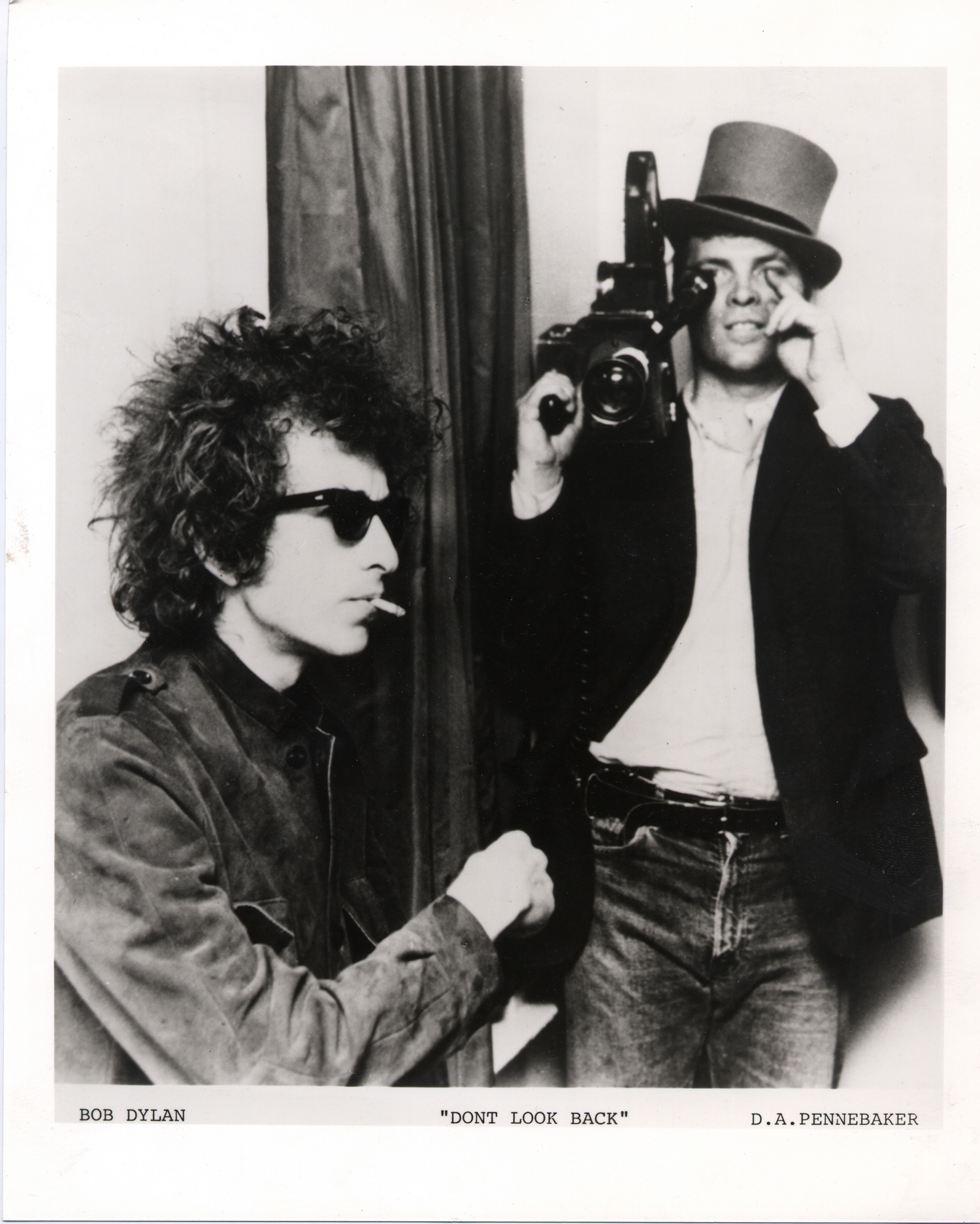 D. A. Pennebaker (right) and Bob Dylan during filming of Don't Look Back, 1965.