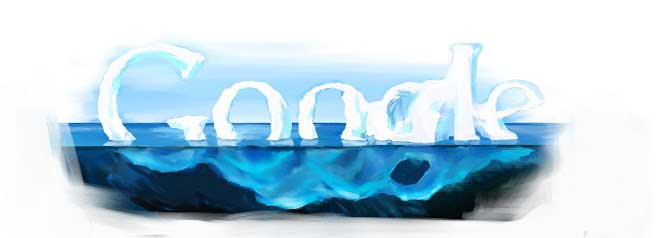 April 22, 2007 A melting iceberg for Earth Day is one of many eco-minded doodles the team has created.