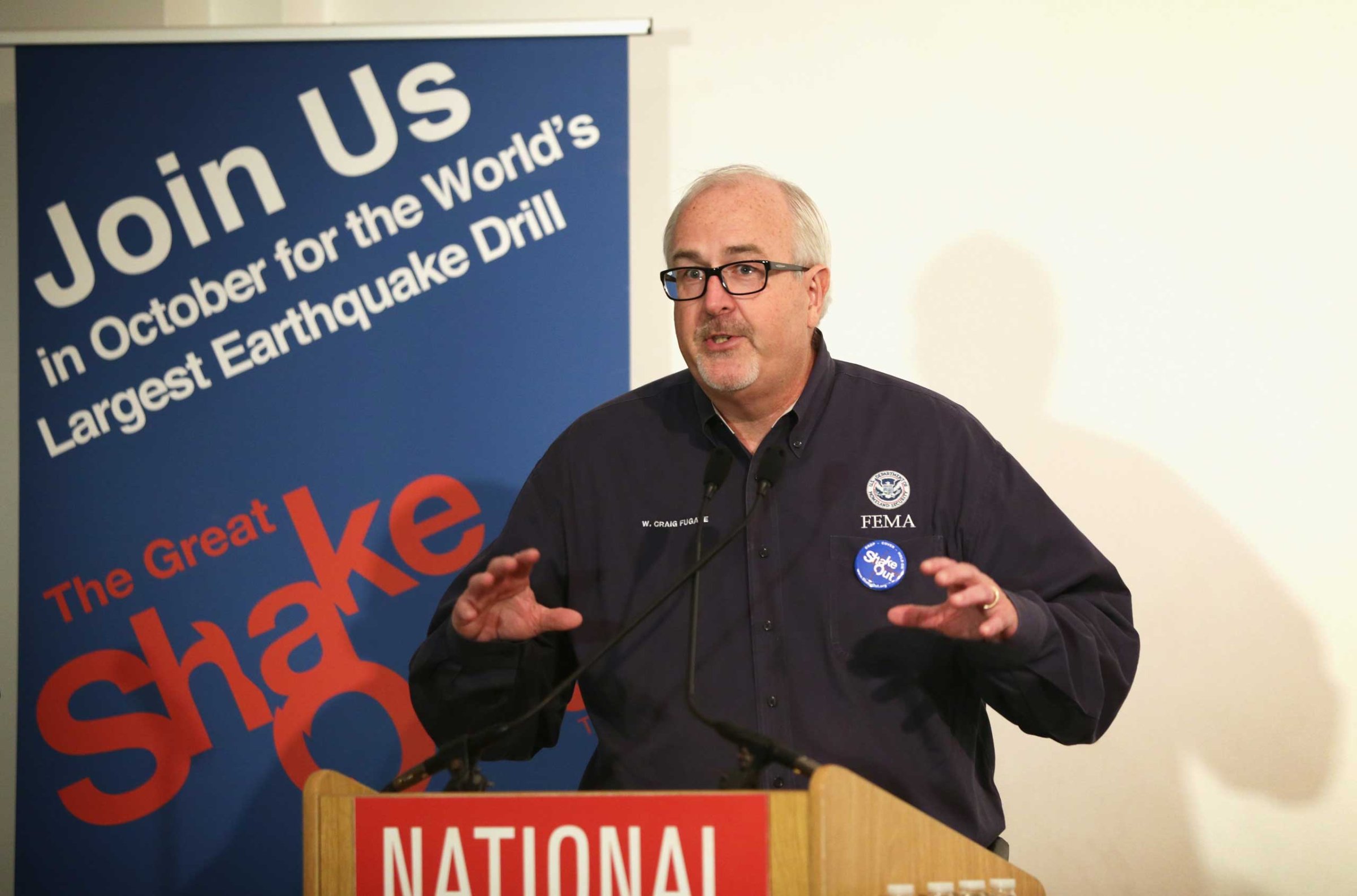 Federal Emergency Management Agency Administrator Craig Fugate speaks during an event on earthquake preparedness Oct. 14, 2014 at the National Building Museum in Washington, DC.