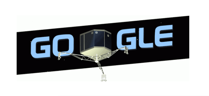 Nov. 12, 2014 For the landing of the Philae lander, the first spacecraft on a moving comet, Google created a gyrating lander with passing stars.