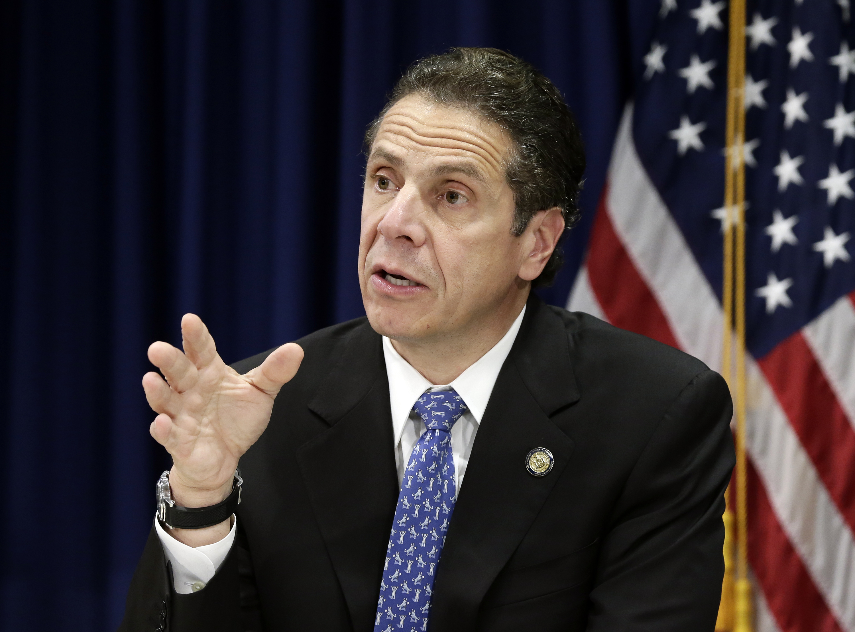 Governor Andrew Cuomo speaks during a press conference on the status of Ebola patient Doctor Craig Spencer and New York's new Ebola policies at the governor's office in New York on Oct. 26, 2014 (Jason Szenes—EPA)