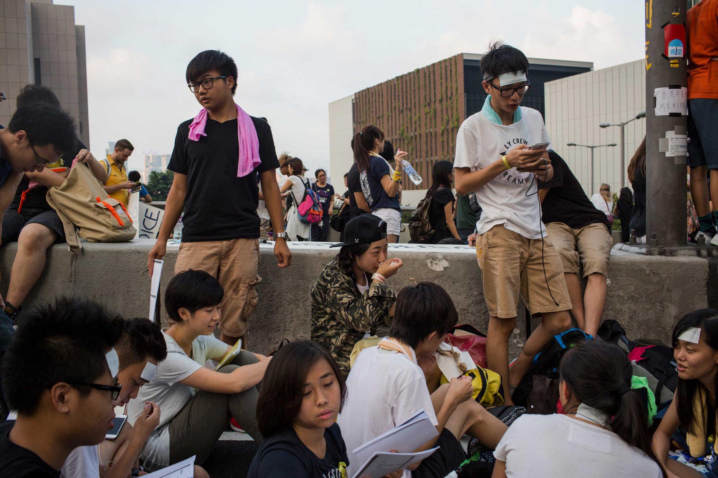 Students from various universities continue their protest in the streets of Hong Kong, Oct. 1, 2014.