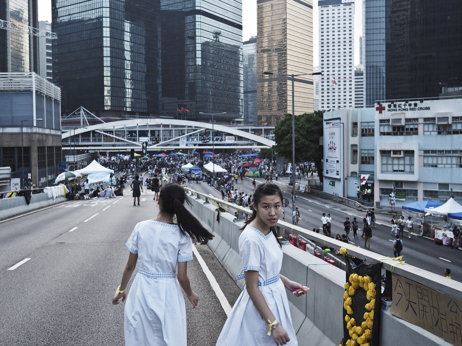 Pro-democracy student protestors stand near the office of Hong Kong's Chief Executive in Admiralty, Oct. 3, 2014.