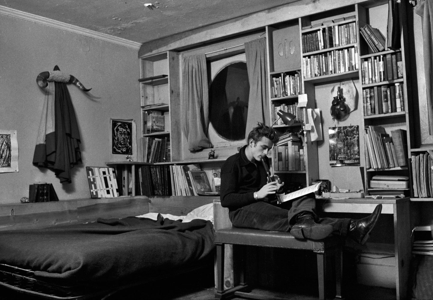 James Dean in his apartment on West 68th Street, New York City, 1955.