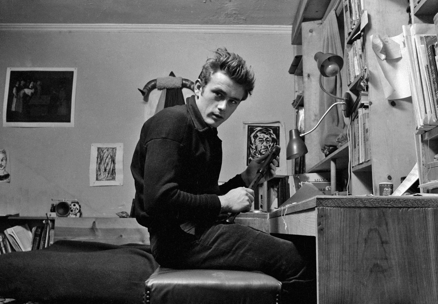 James Dean in his apartment on West 68th Street, New York City, 1955.