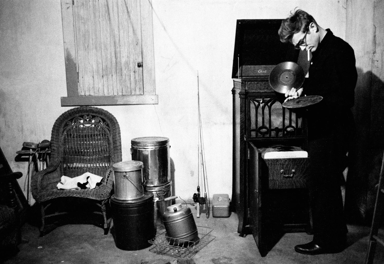 James Dean in his aunt and uncle's basement in Indiana, 1955.