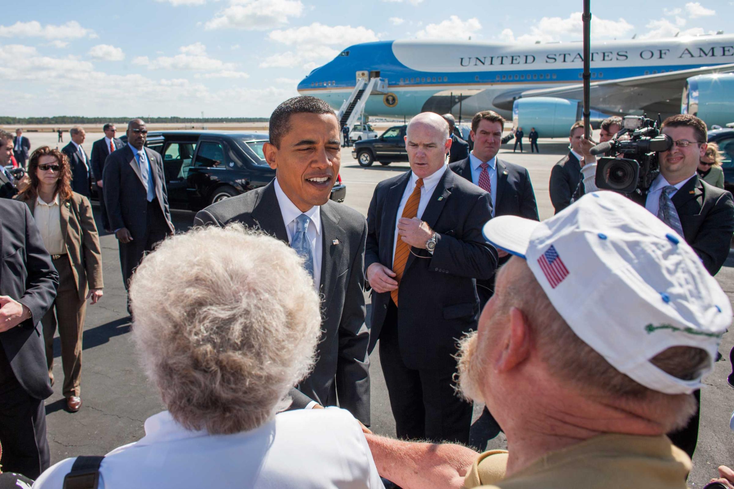 President Barack Obama greets supporters at the airport Fort Meyers, Florida.Photo by Brooks Kraft/Corbis