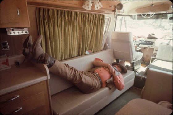 John Wayne during a break in the filming of The Undefeated, 1969.