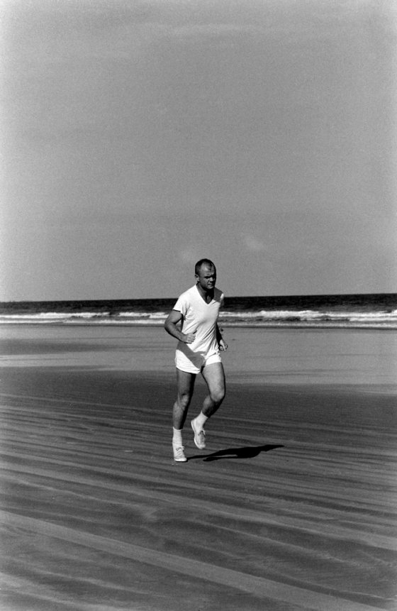 John Glenn in training on the beach, Florida, 1961.