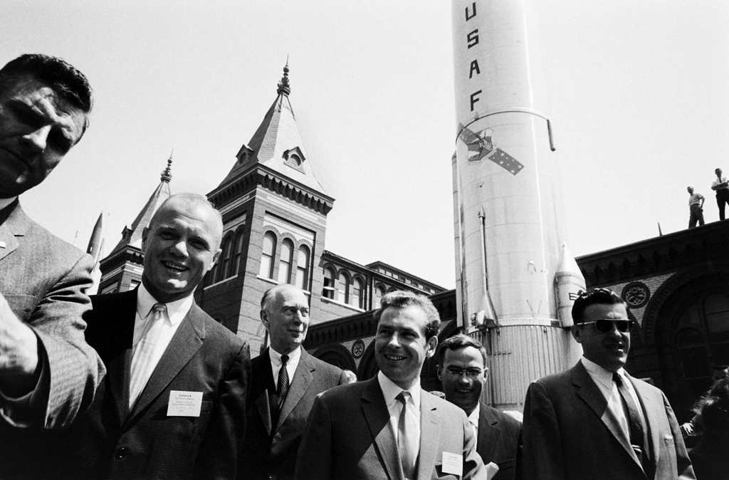 John Glenn with cosmonaut German Titov (center) at the Smithsonian in Washington, DC, 1962.