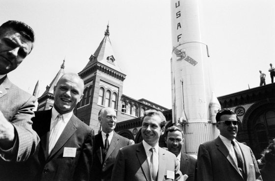 John Glenn with cosmonaut German Titov (center) at the Smithsonian in Washington, DC, 1962.