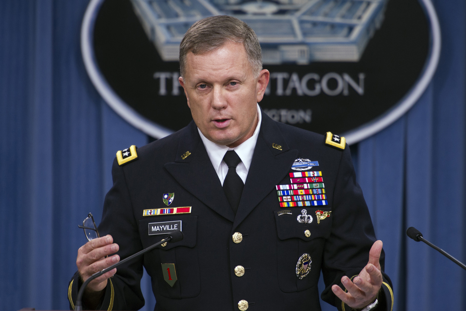 Army Lt. Gen. William Mayville, Jr., speaks about the operations to target the Khorasan Group in Syria on Tuesday, Sept. 23, 2014, during a news conference at the Pentagon. (Cliff Owen—AP)