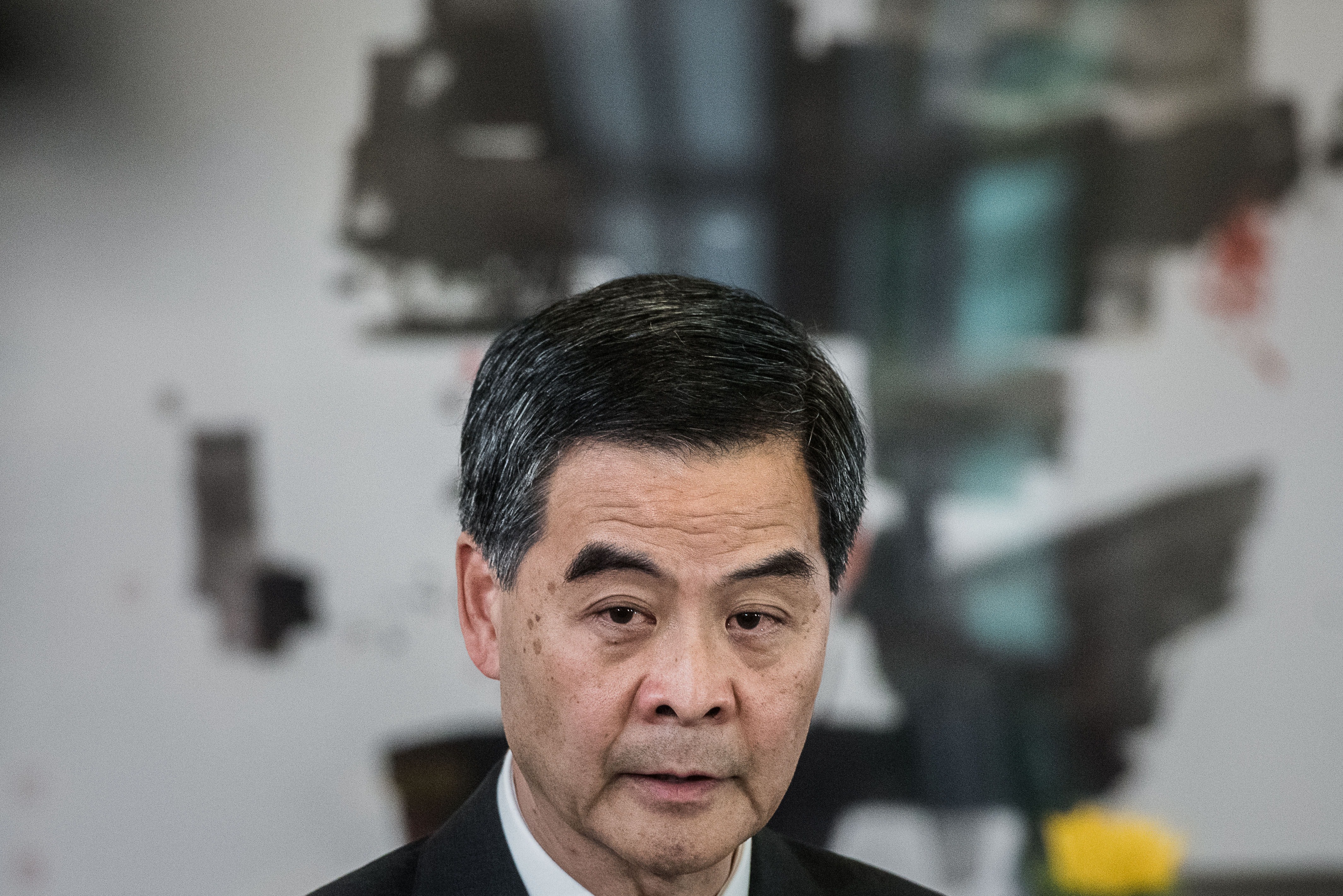 Hong Kong Chief Executive Leung Chun-ying answers questions during a press conference in Hong Kong on Oct. 16, 2014 (Philippe Lopez—AFP/Getty Images)