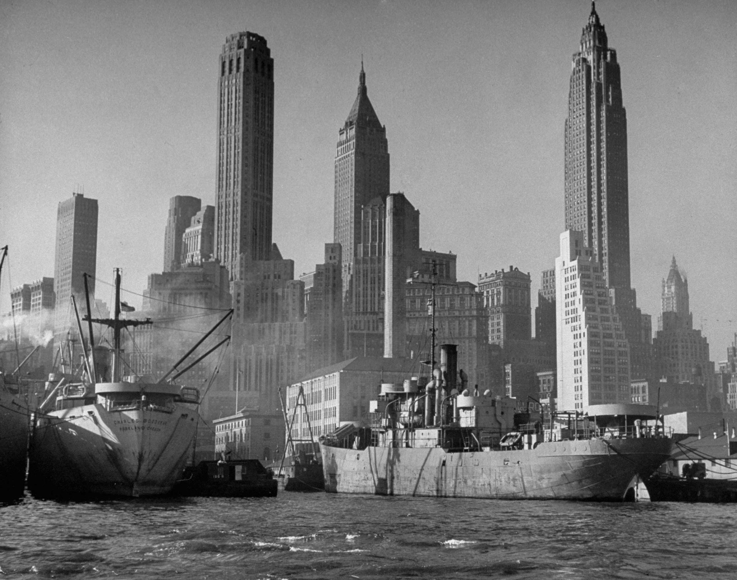 Freighters in the East River, 1946.