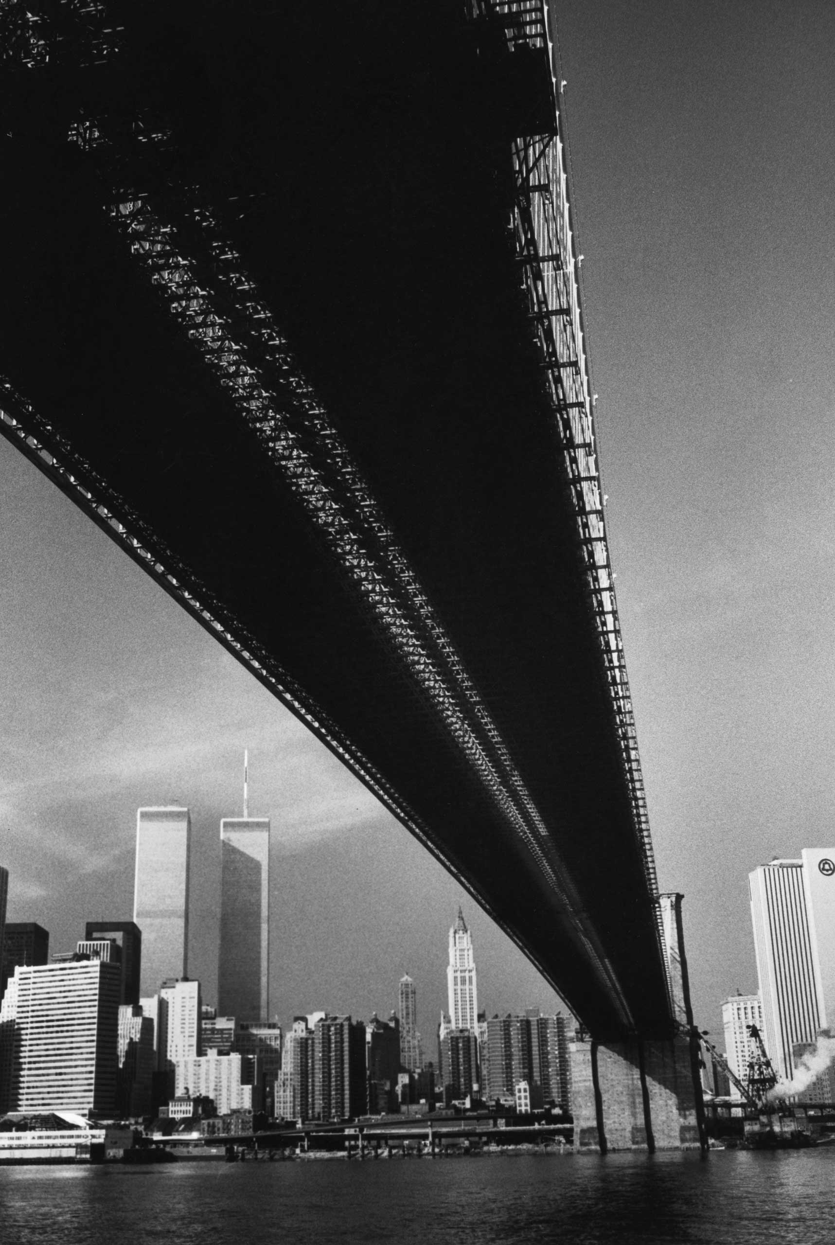 Alfred Eisenstaedt's 1983 portrait of the Twin Towers, taken from across the East River and beneath the Brooklyn Bridge.