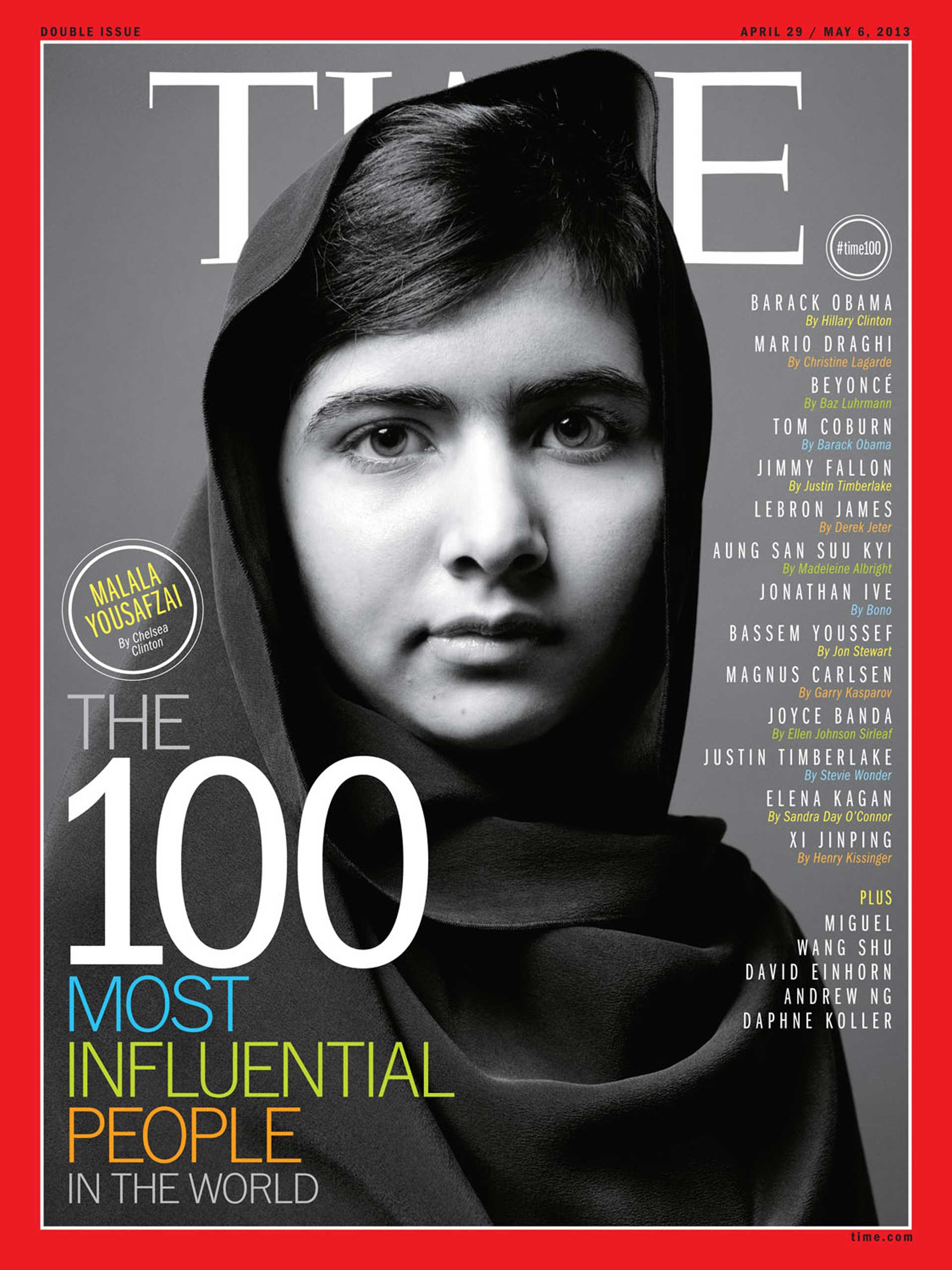 Malala Yousafzai was on the cover of TIME Magazine's 100 Most Influential People list in 2013.