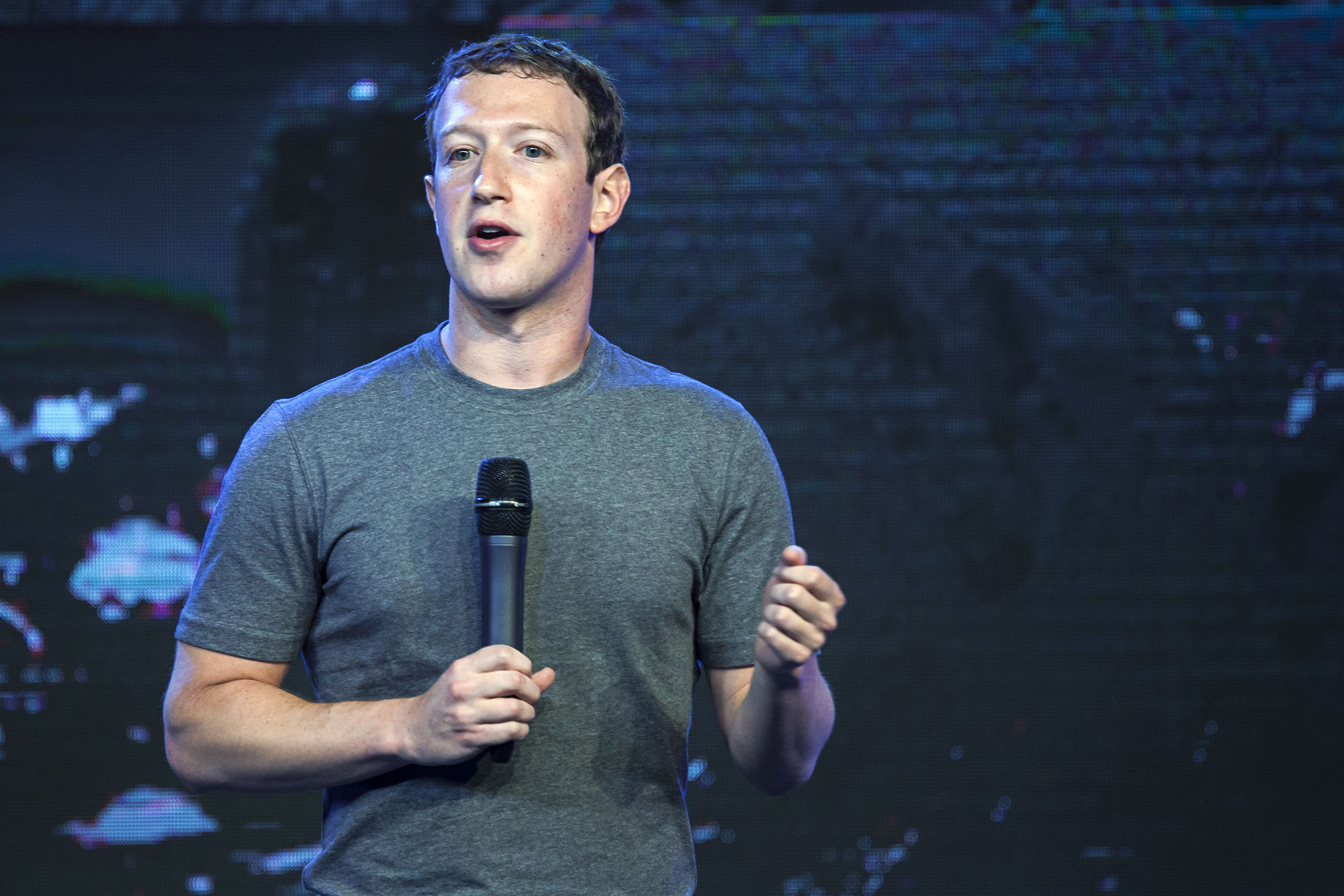 Mark Zuckerberg, chief executive officer of Facebook Inc., speaks during the Internet.org summit in New Delhi, India, on Thursday, Oct. 9, 2014. (Udit Kulshrestha—Bloomberg/Getty Images)
