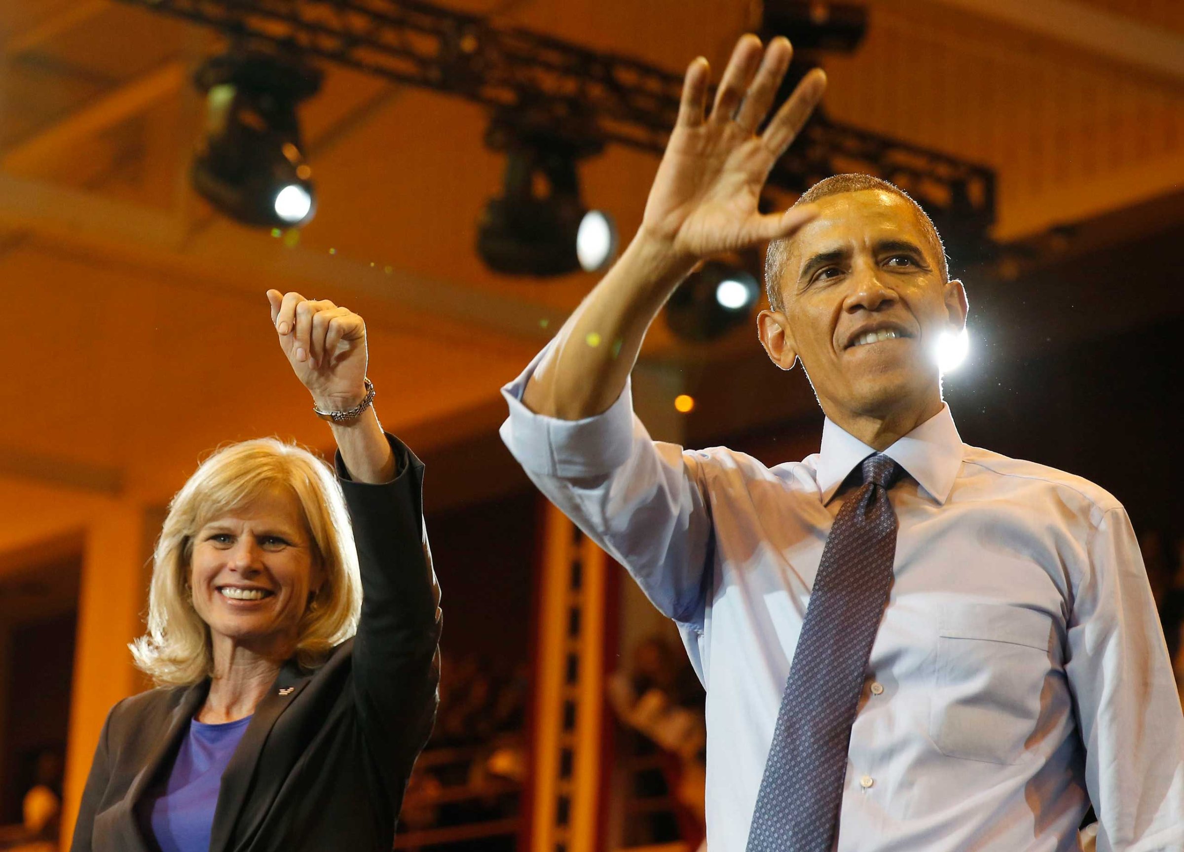 President Obama attends a campaign event with Democratic candidate for Wisconsin Gov. Mary Burke while at North Division High School in Milwaukee, Oct. 28, 2014.