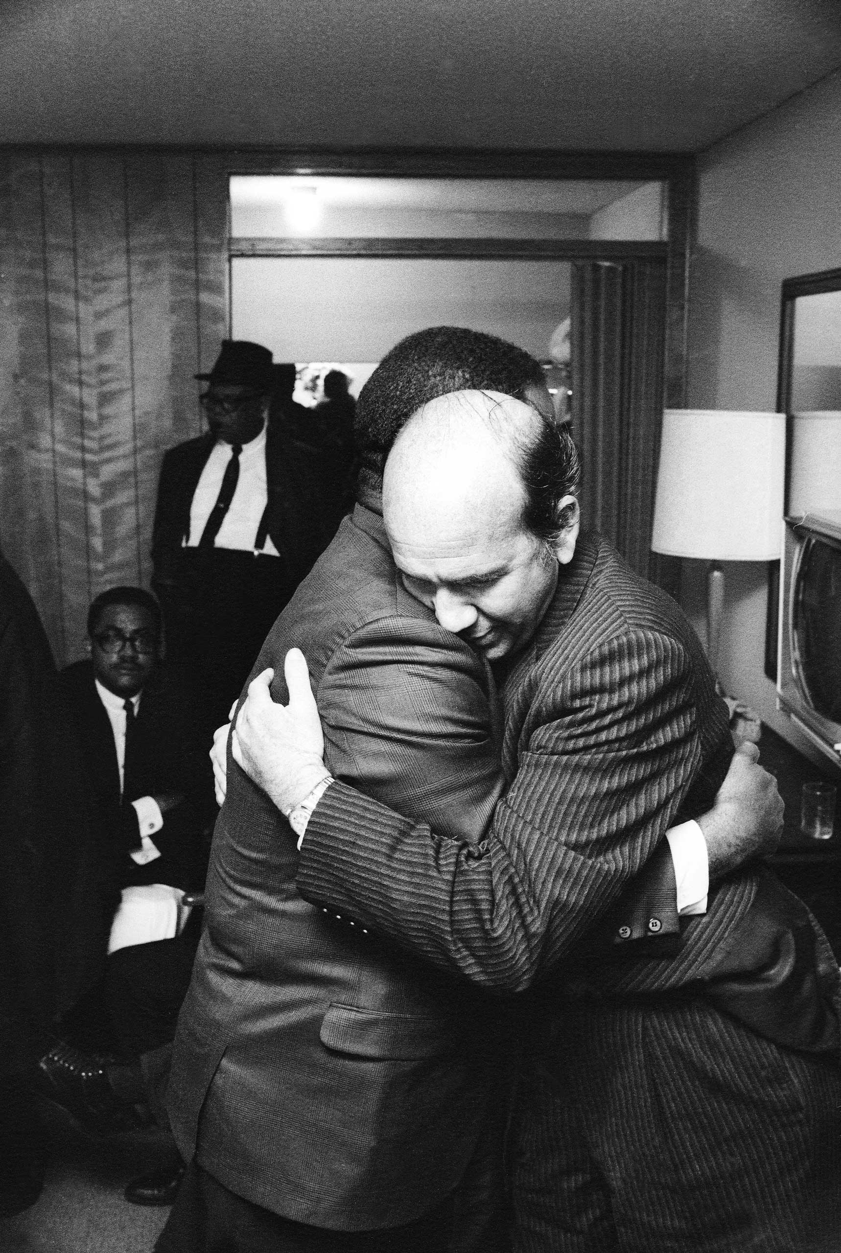 Ralph Abernathy and Will D. Campbell, a long-time friend and civil rights activist, embrace in Dr. King's room. "I was documenting a momentous event," Groskinsky told LIFE.com, "and I thought that at any time I was going to be asked to leave, so I did wh