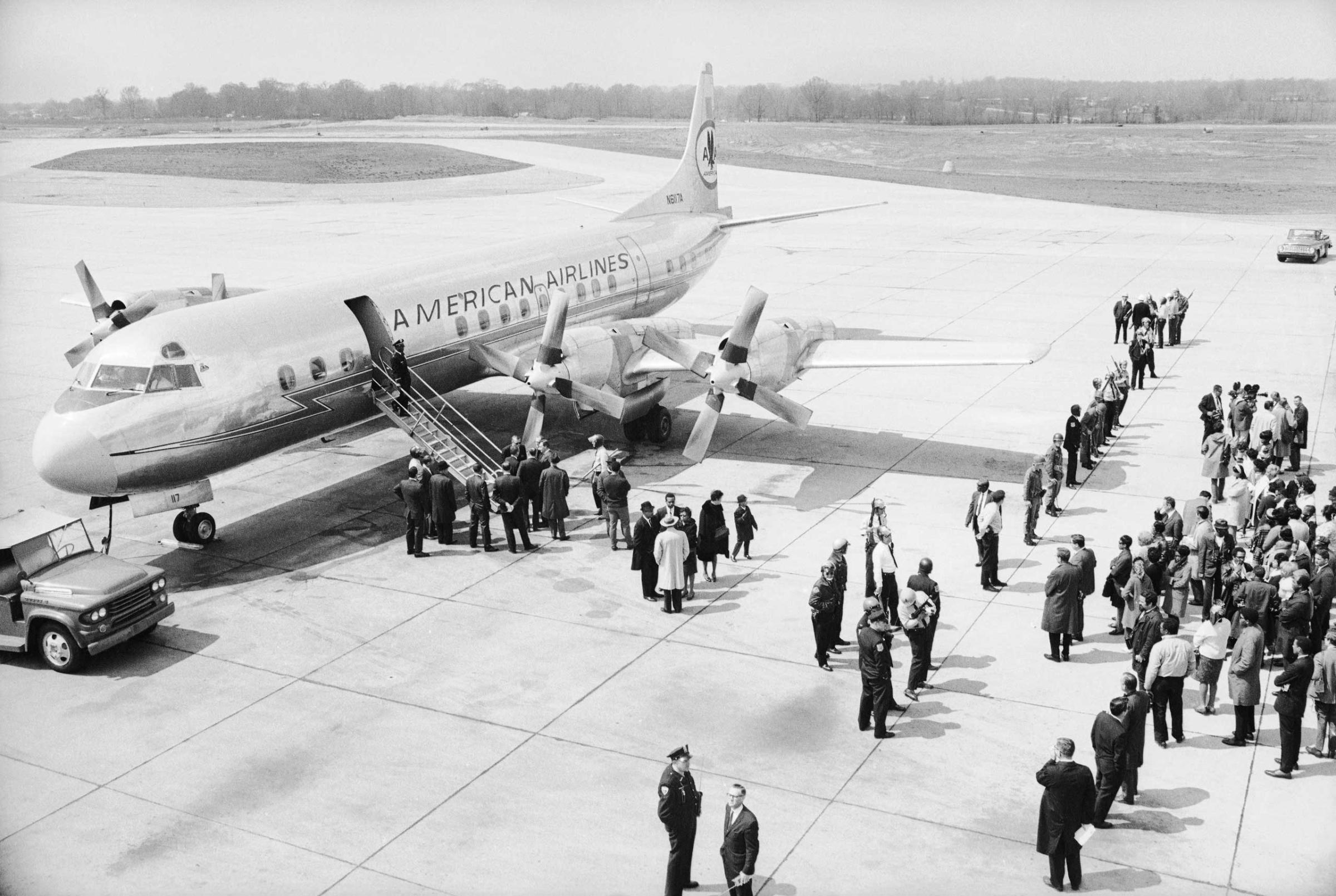 An airplane dispatched by the U.S. government to retrieve Dr. King's body and return it to Atlanta, Ga., waits on the tarmac in Memphis, Tenn., the day after MLK's assassination. "Here we were, two white guys in the Deep South right after the murder of th