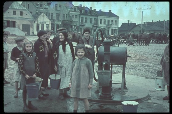 Jewish women and children in Gostynin, Poland, after the German invasion, 1939.
