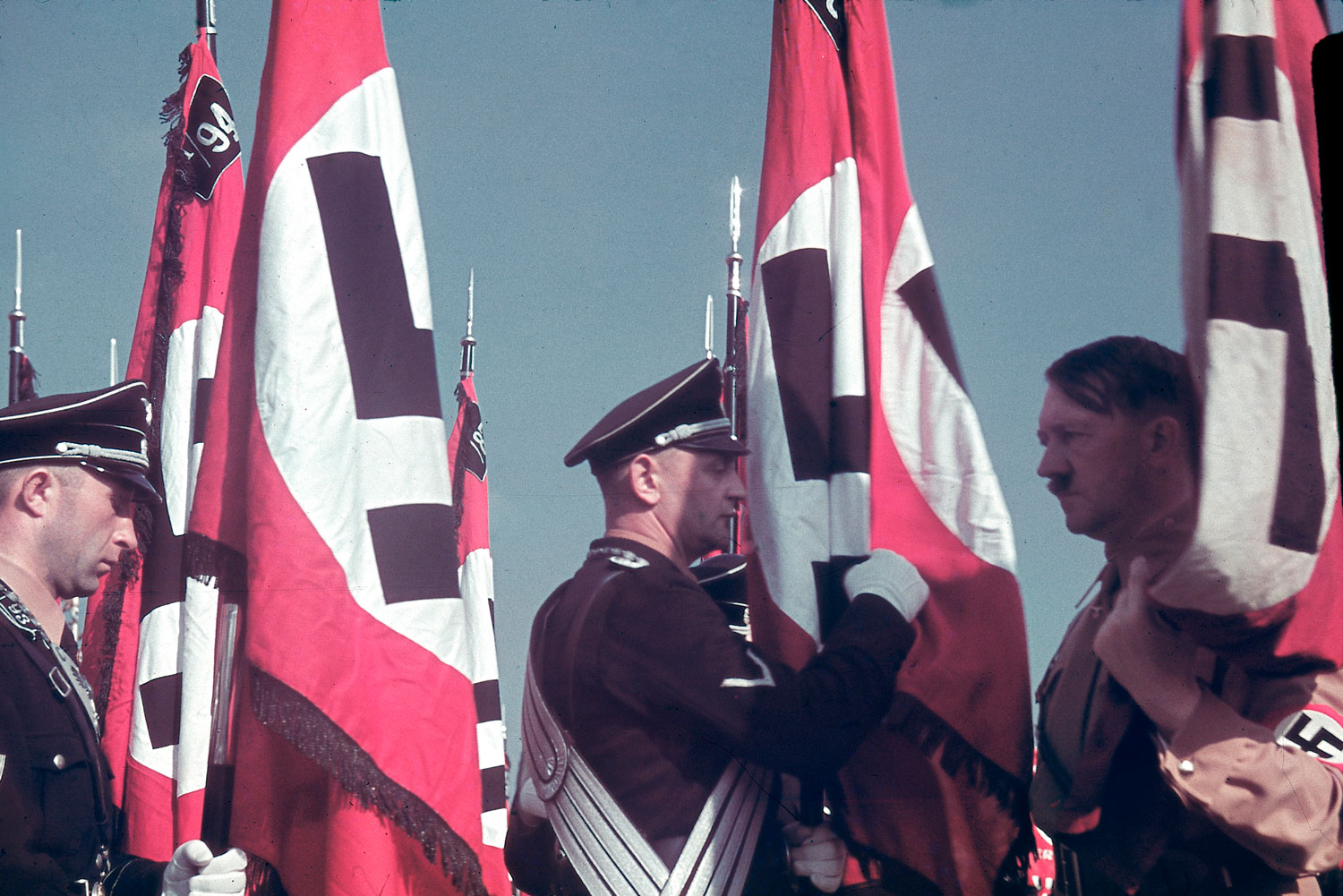 Adolf Hitler at the swearing-in of SS standard bearers at the Reich Party Congress, Nuremberg.