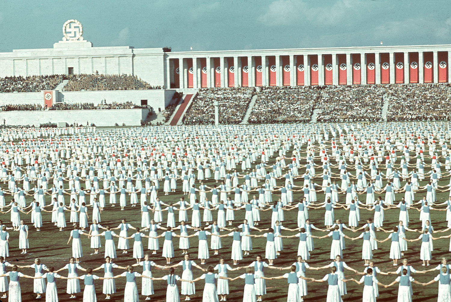 League of German Girls dancing during the 1938 Reich Party Congress, Nuremberg, Germany.