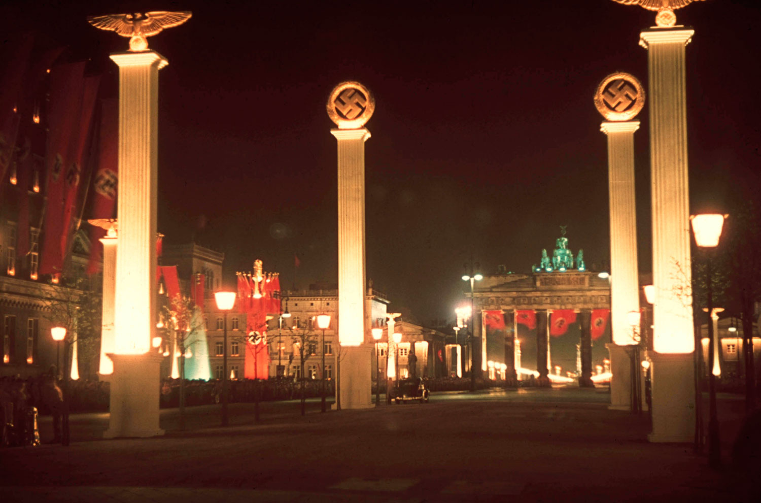 Berlin illuminated at midnight in honor of Hitler's 50th birthday, April 1939.