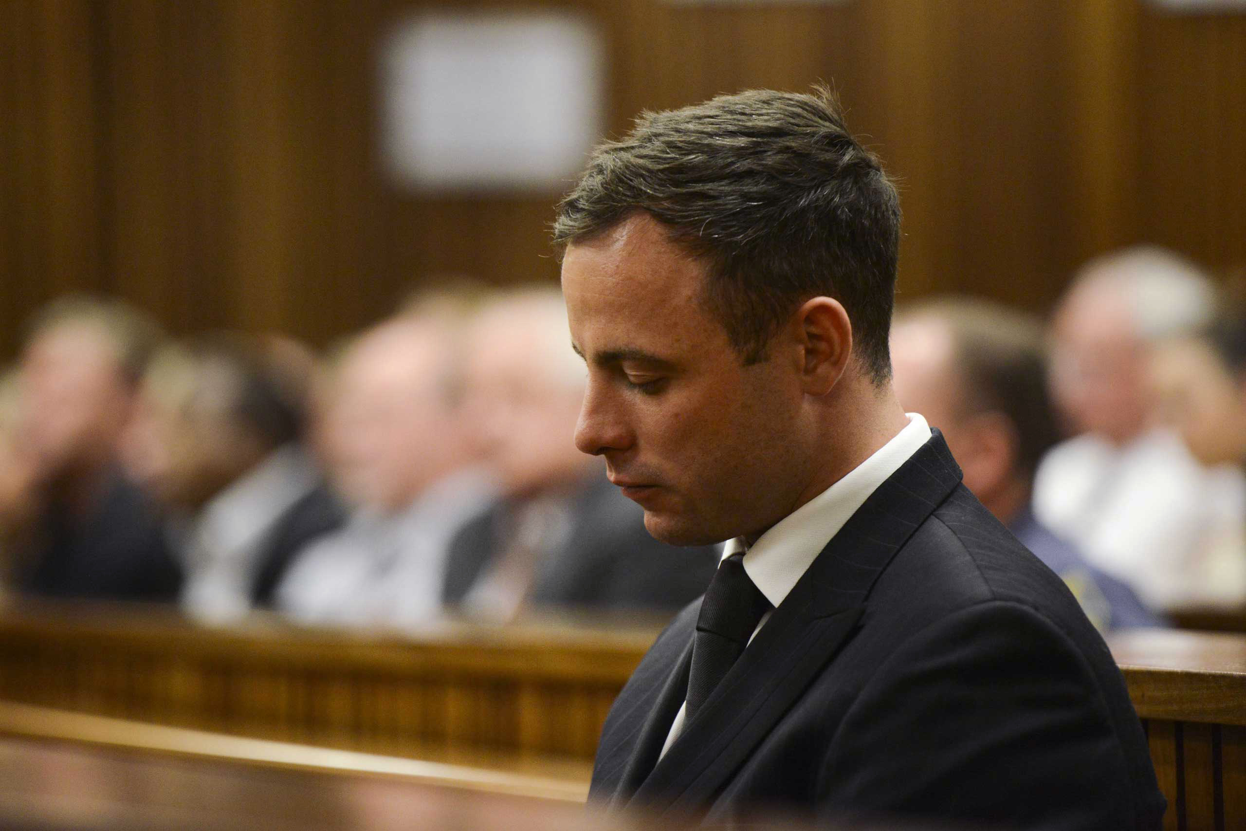 Oscar Pistorius after he is sentenced at the Pretoria High Court on October 21, 2014, in Pretoria, South Africa.