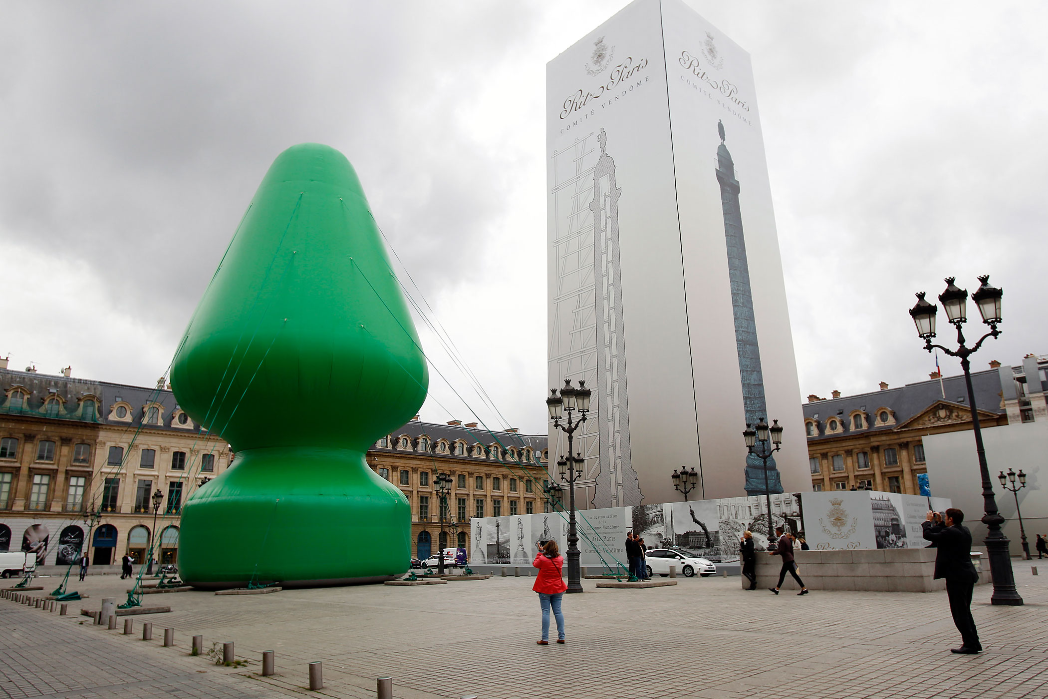 Paul McCarthy's artwork called "Tree" is seen at Place Vendome on October 16 in Paris, France. (Chesnot—Getty Images)