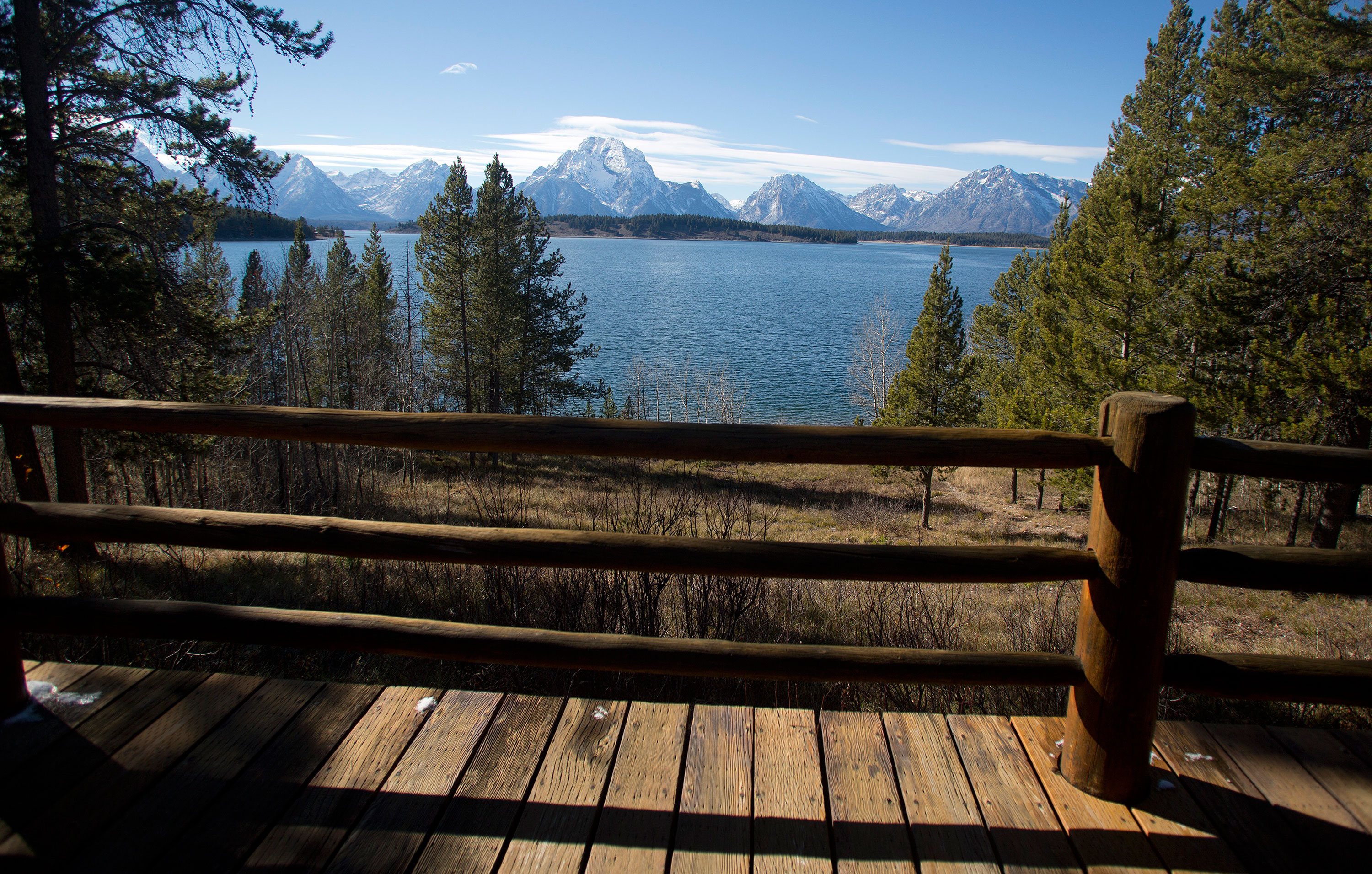 The deck of the Brinkerhoff overlooks Wyoming’s Jackson Lake (Jim Urquhart for Time)