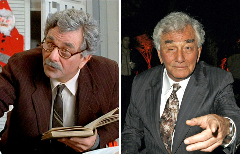 Left, Peter Falk as The Grandfather / Narrator in The Princess Bride, 1987; At right, Peter Falk in 2014.