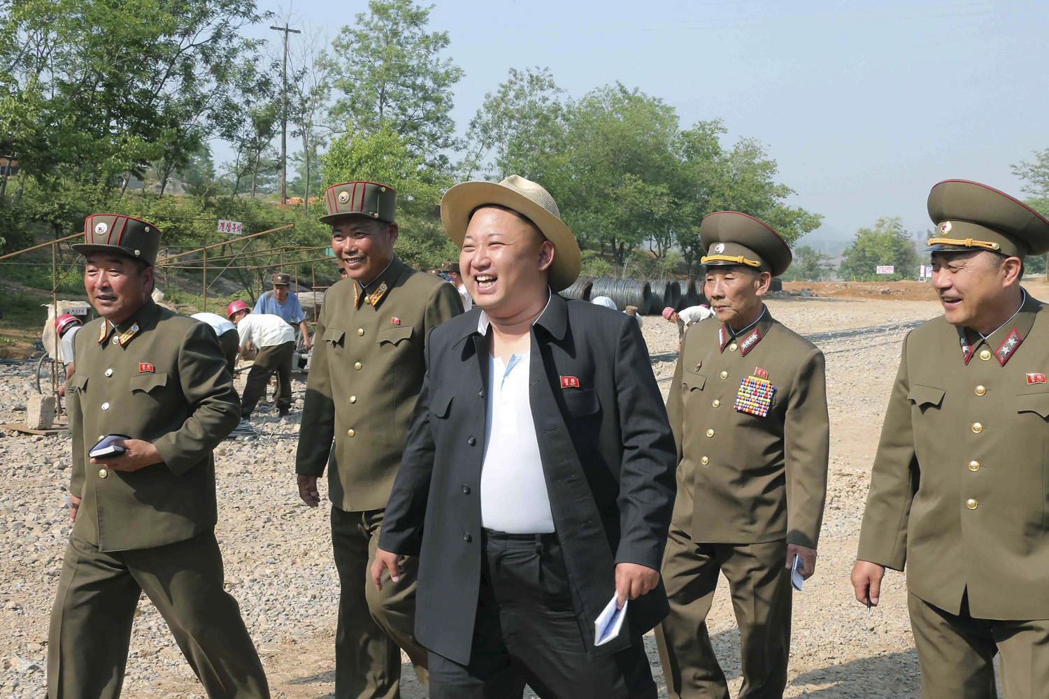 North Korean leader Kim Jong Un visits a construction site of a resort for scientists