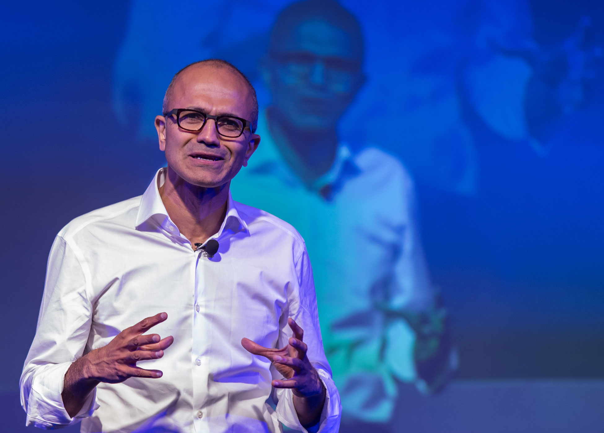 Satya Nadella, chief executive officer of Microsoft Corp., speaks to students during the Microsoft Talent India conference in New Delhi, India, on Tuesday, Sept. 30, 2014. (Graham Crouch—Bloomberg/Getty Images)