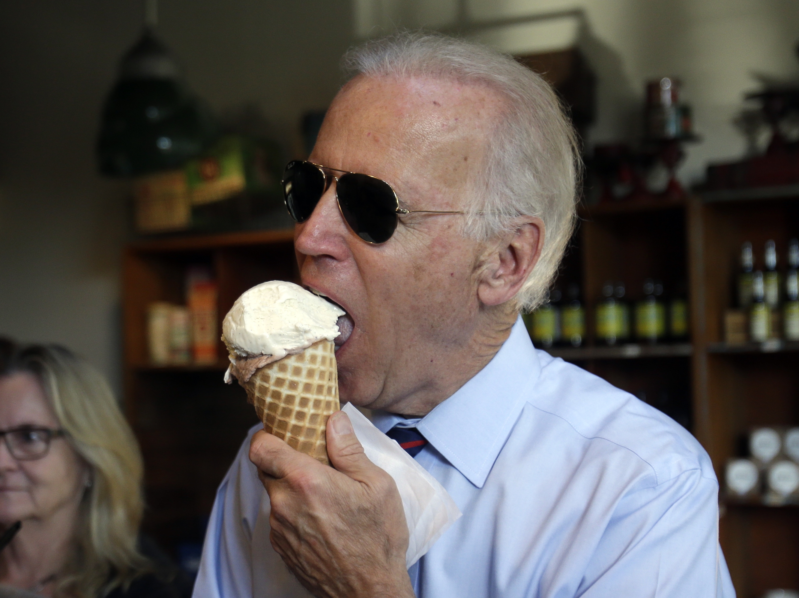 Vice President Joe Biden enjoys an ice cream cone after a campaign rally for Oregon U.S. Sen. Jeff Merkley in Portland, Ore., Wednesday, Oct. 8, 2014. (Don Ryan—AP)
