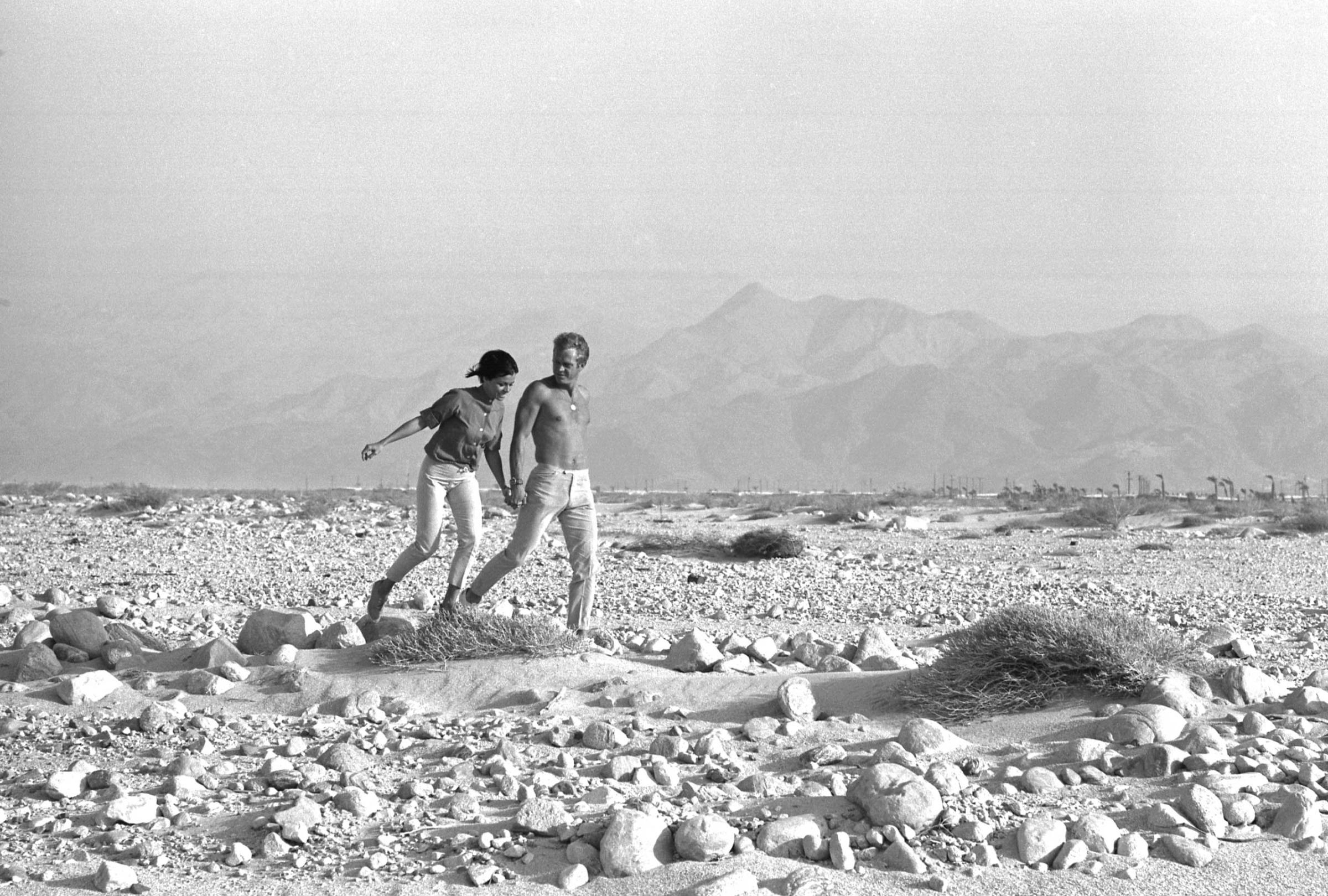 Steve McQueen and Neile Adams, his first wife, in the California desert, 1963.