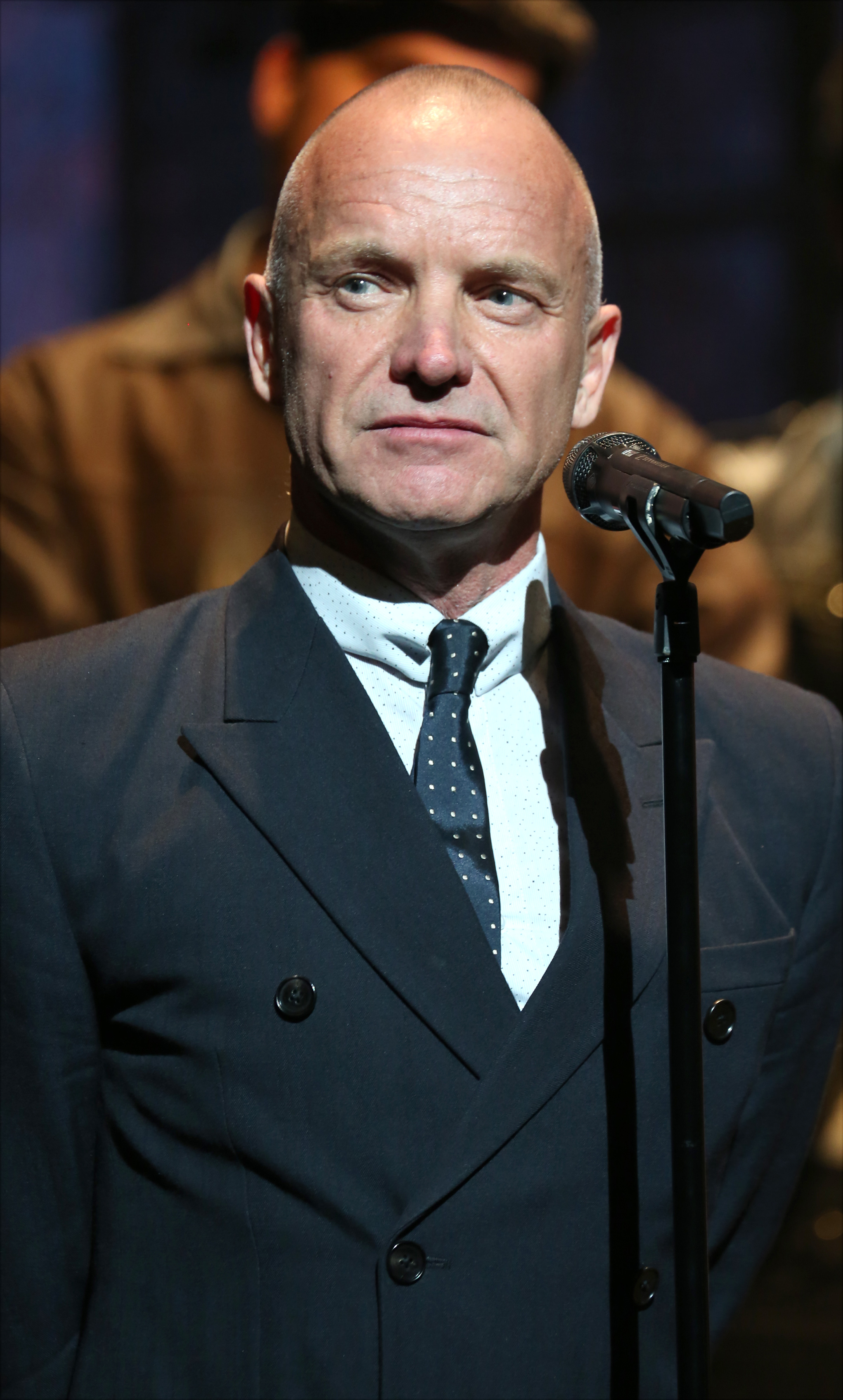 Sting performs during the Broadway Opening Night Performance Curtain Call for 'The Last Ship' at the Neil Simon Theatre on Oct. 26, 2014 in New York City. (Walter McBride—WireImage)