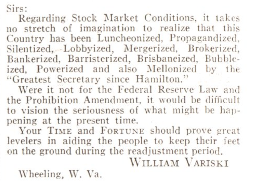 From the Dec. 2, 1929, issue of (TIME)