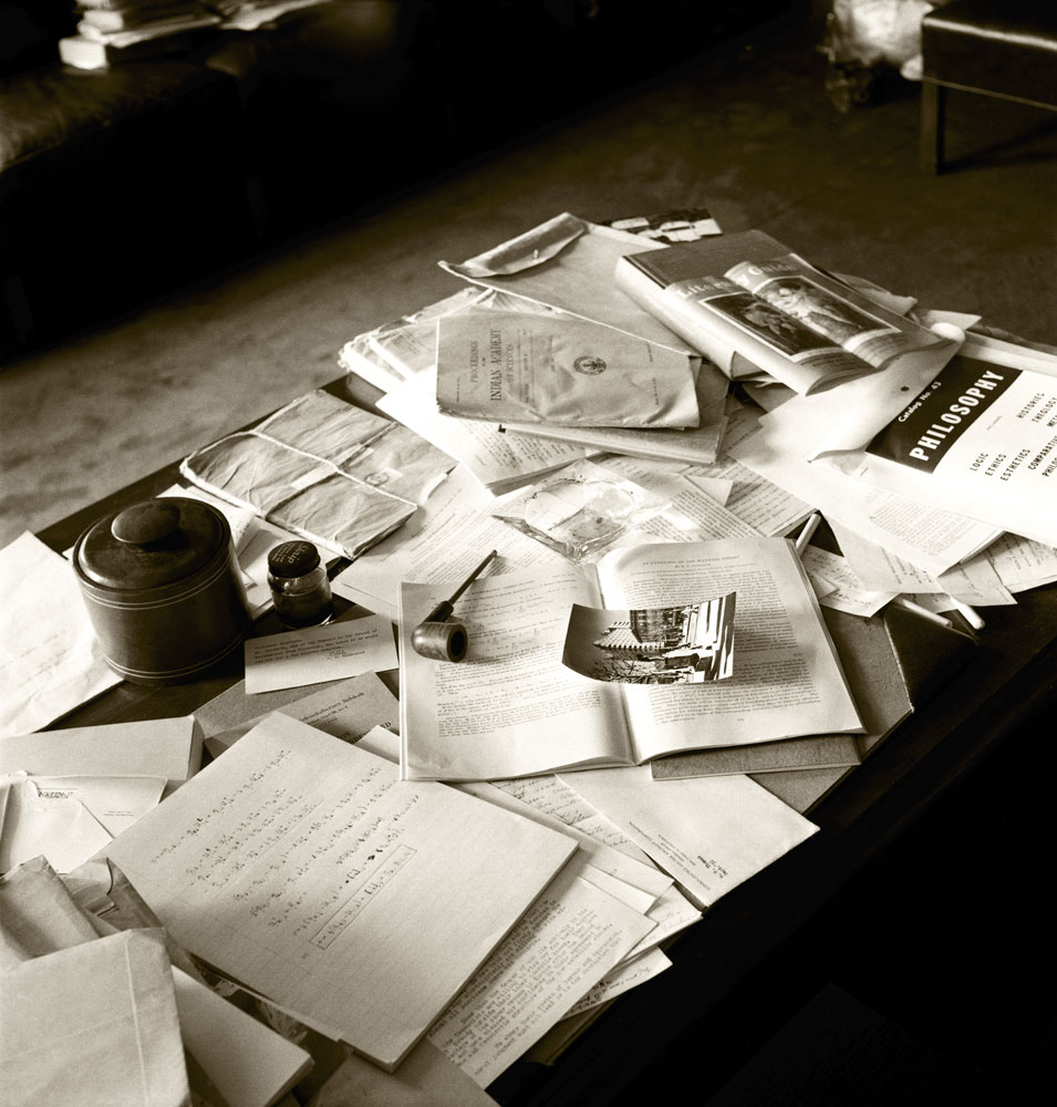 Albert Einstein's papers, pipe, ashtray and other personal belongings in his Princeton office, April 18, 1955.
