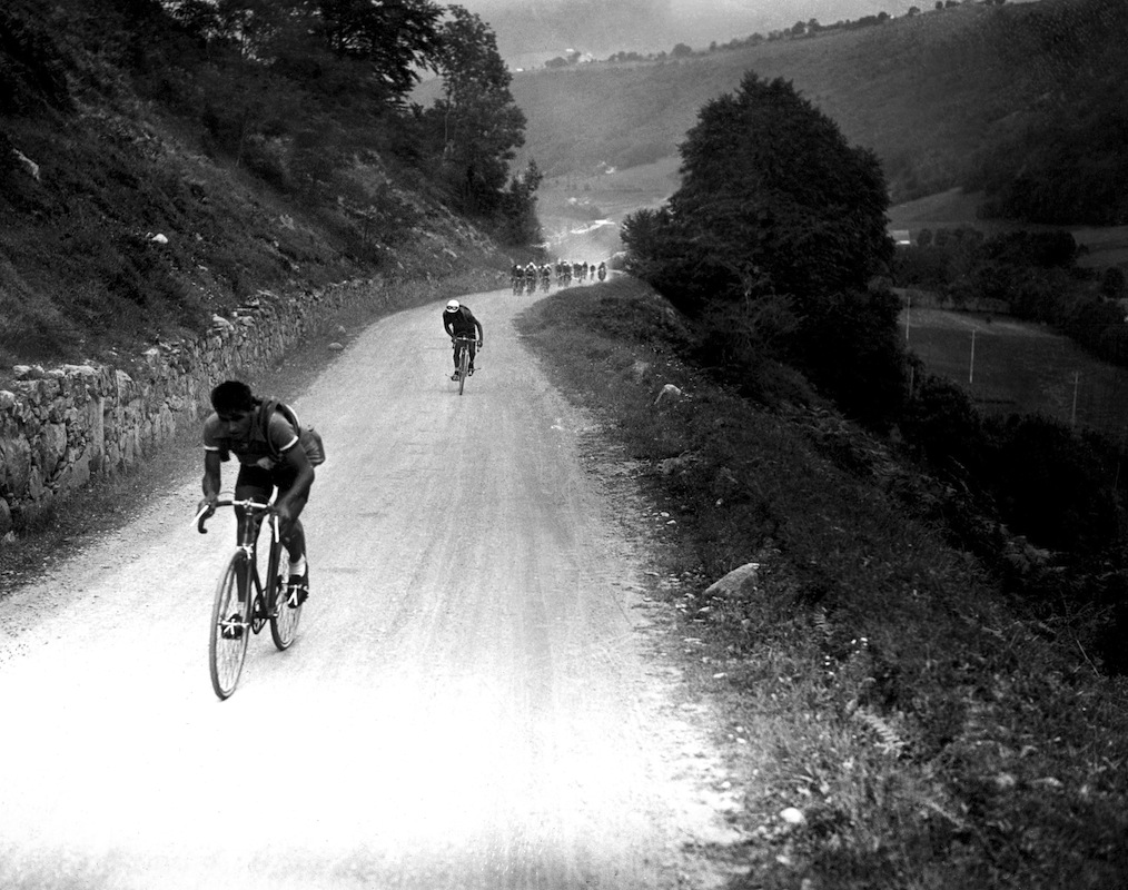 Frenchman Rene Vietto tries to break away from Spanish rider Vicente Trueba as they climb the mountain pass of the Tourmalet (Col du Tourmalet) on July 23, 1934 during the 18th stage of the 28th Tour de France (AFP / Getty Images)