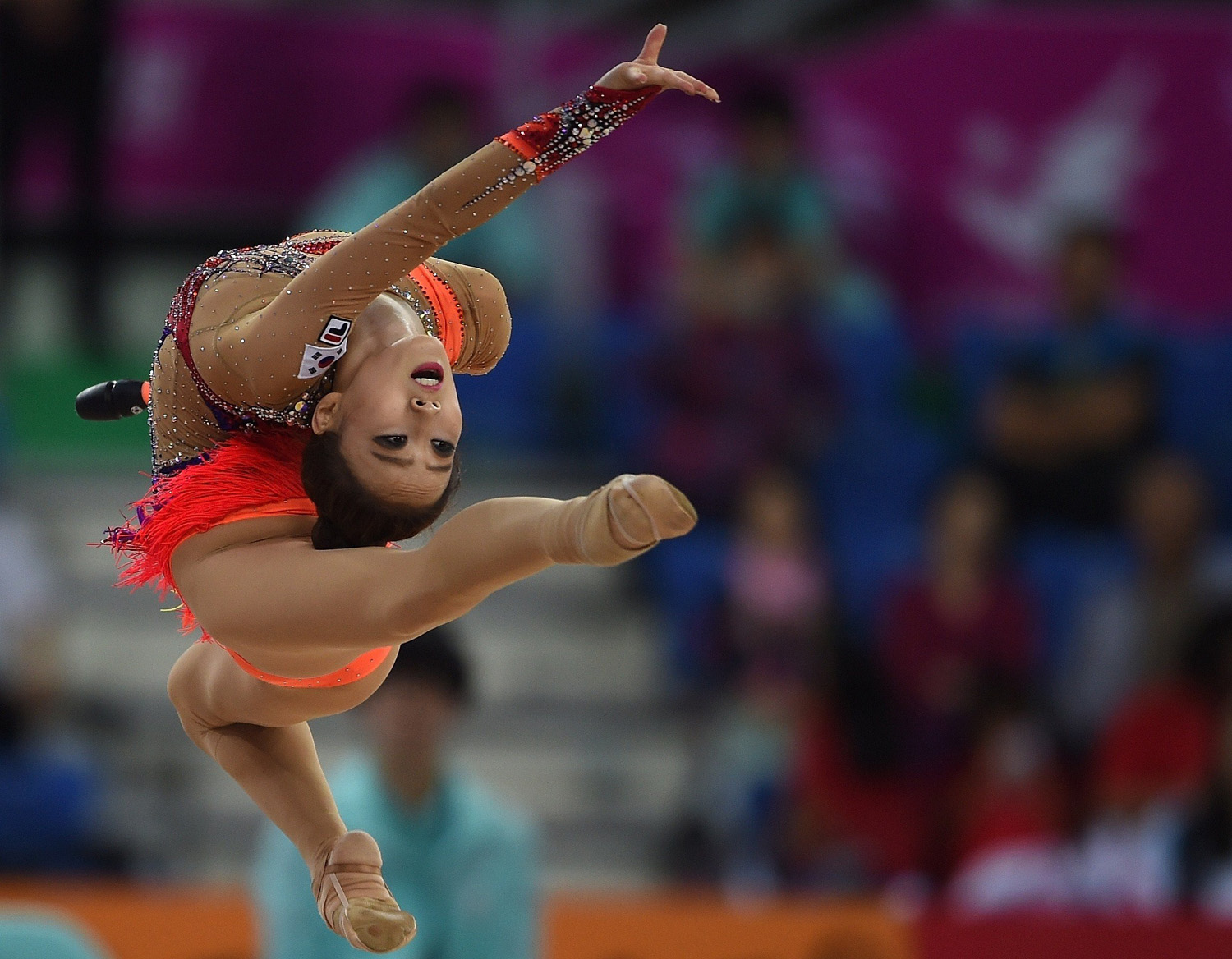 South Korea's Lee Nakyung performs during the women's rythmic gymnastics team event of the 2014 Asian Games at the Seonhak Gymnasium in Incheon, South Korea on October 1, 2014.