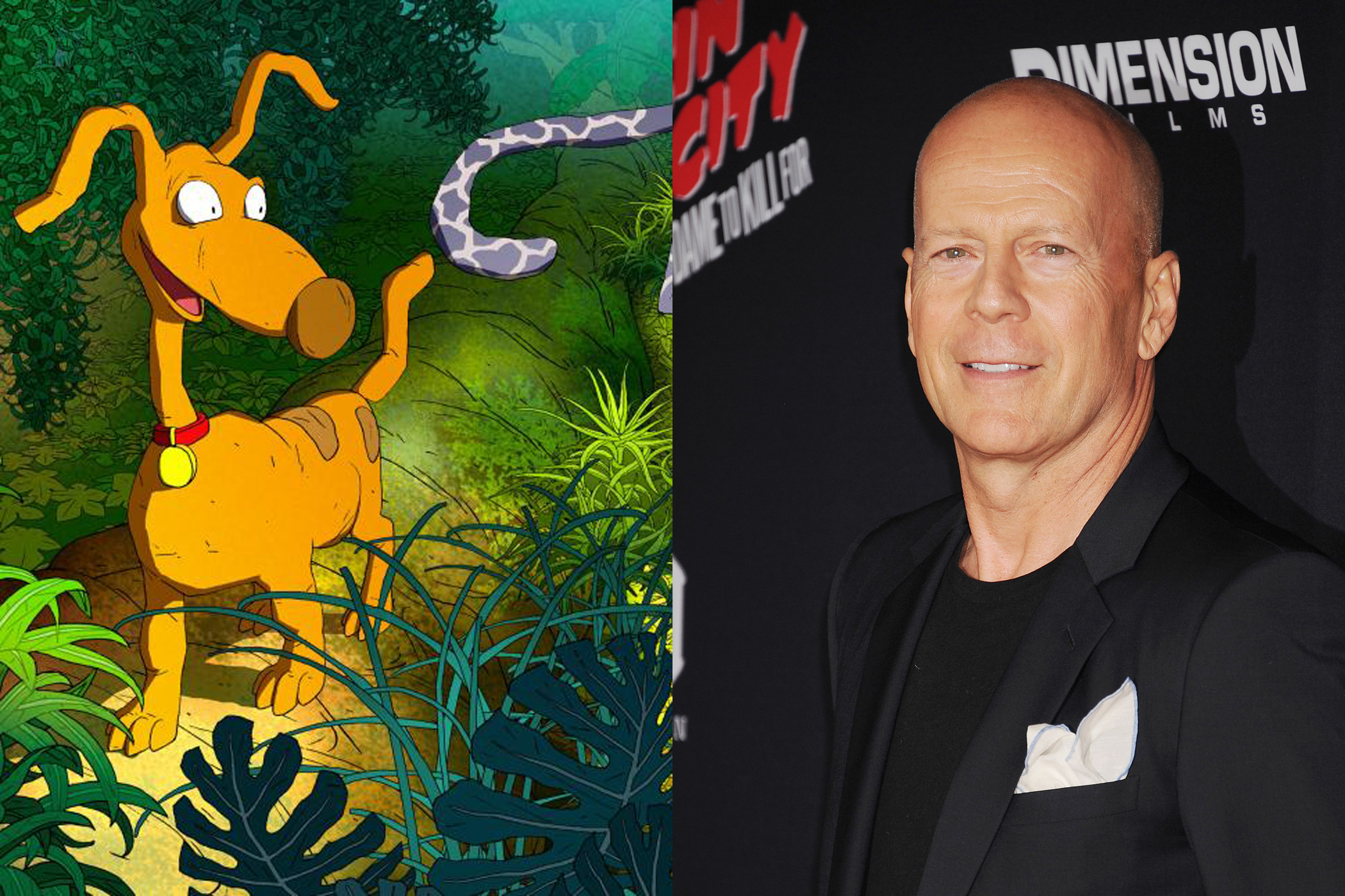 Bruce Willis had a brief voice acting cameo as the voice of Spike in the 2003 movie Rugrats Go Wild.