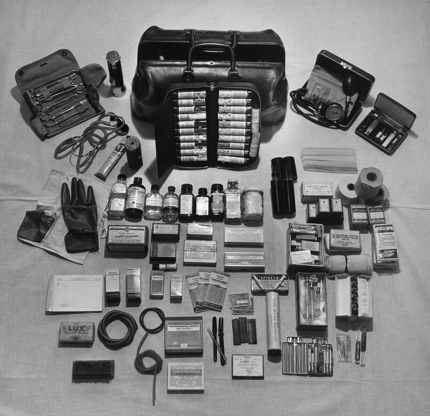 Not published in LIFE. The contents of a country doctor's bag, Kremmling, Colo., 1948.