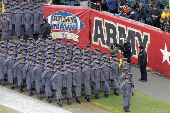 The Cadets of West Point march on to the field before a game between the Army Black Nights and the Navy Midshipmen on Dec. 14, 2013.