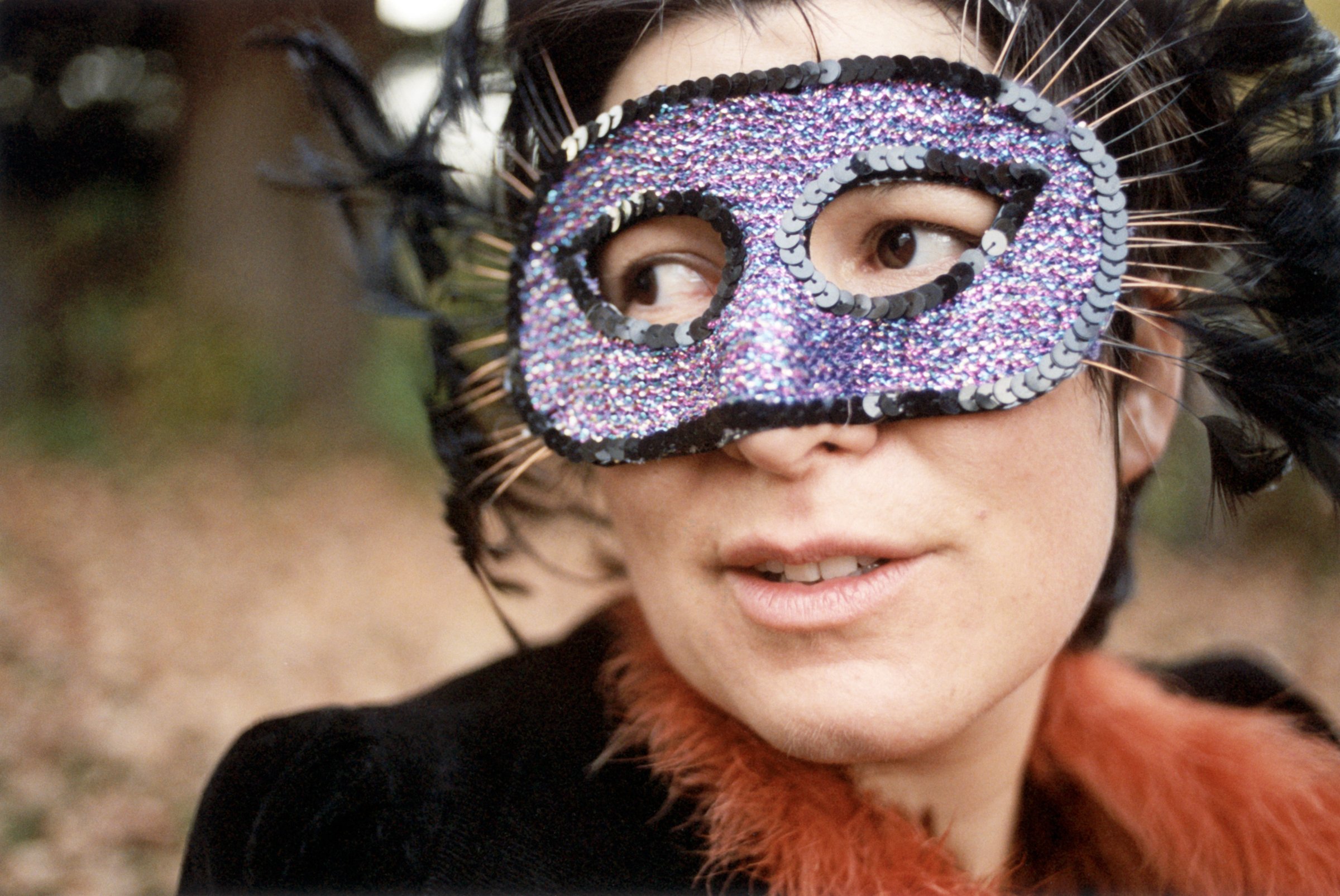 Woman wearing Halloween mask
