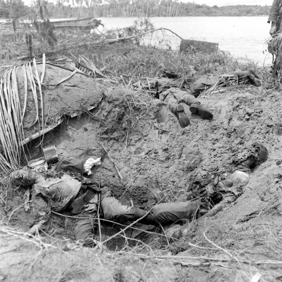 Dead Japanese soldiers, Buna, New Guinea Campaign, WWII.