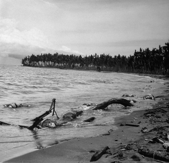 Japanese dead in the surf, Buna, New Guinea Campaign, WWII. The photo ran with the headline: 