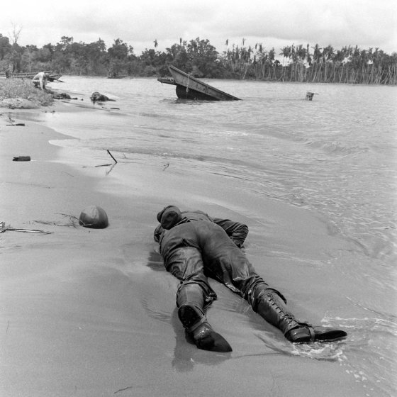 Alternate view of beach seen in famous George Strock photo, Buna, New Guinea Campaign, WWII.
