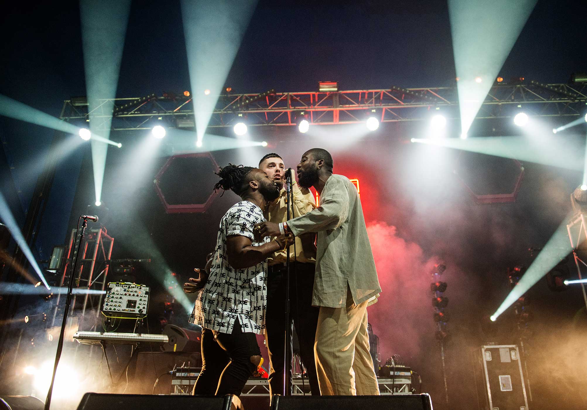 GLASGOW, UNITED KINGDOM - AUGUST 30: Kayus Bankole, Graham Hastings and Alloysious Massaquoi of Young Fathers performs on stage at The Last Big Weekend at Richmond Park on August 30, 2014 in Glasgow, United Kingdom. (Photo by Ross Gilmore/Redferns via Getty Images) (Ross Gilmore&amp;mdash;Redferns via Getty Images)