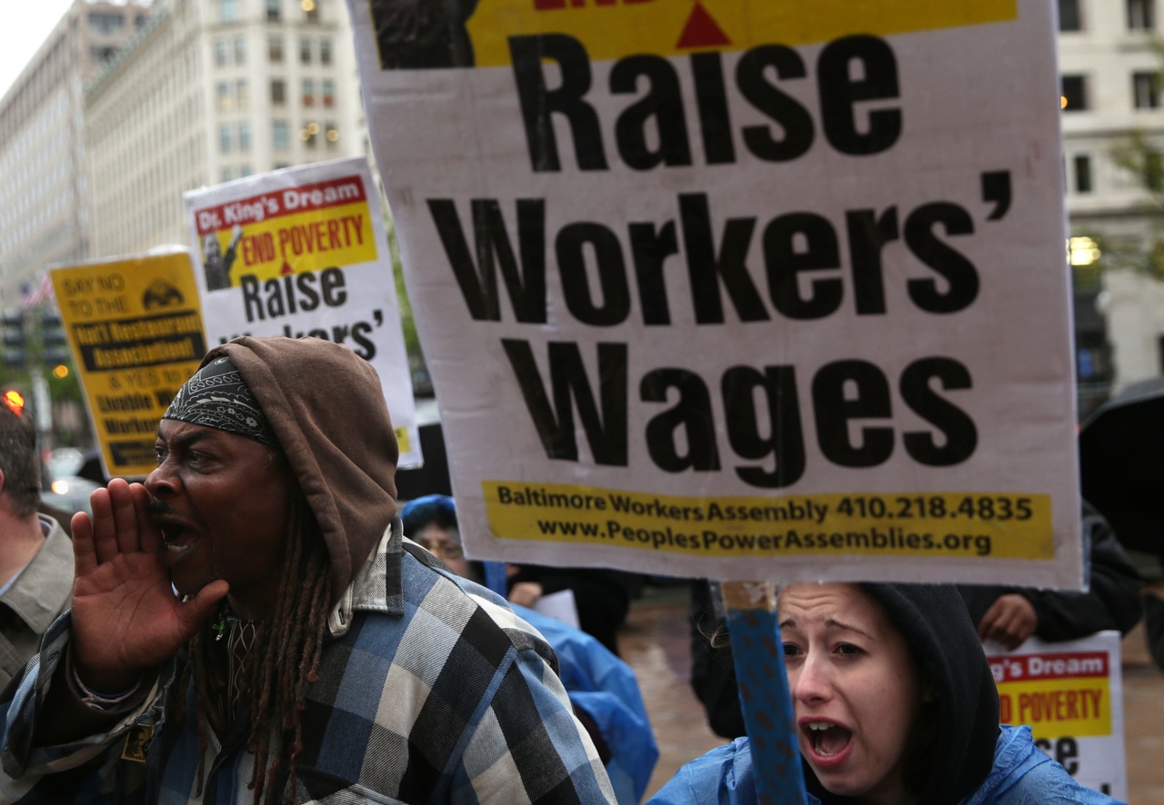 Activists hold protest In favor of raising minimum wage on April 29, 2014 in Washington, DC. (Alex Wong—Getty Images)